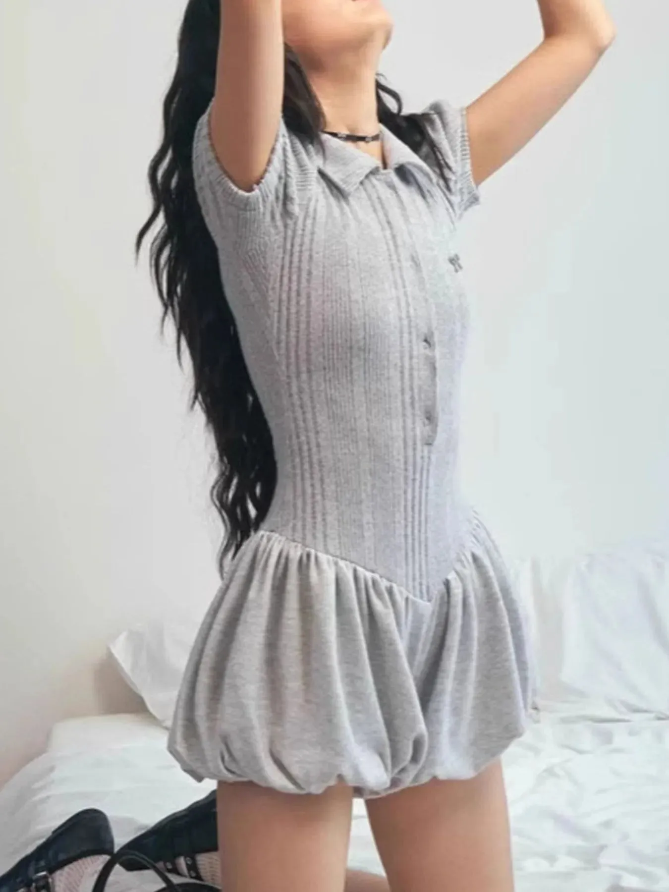 Short Sleeve Bubble Hem Mini Dress sold by Charming Charlie product image thumbnail 3