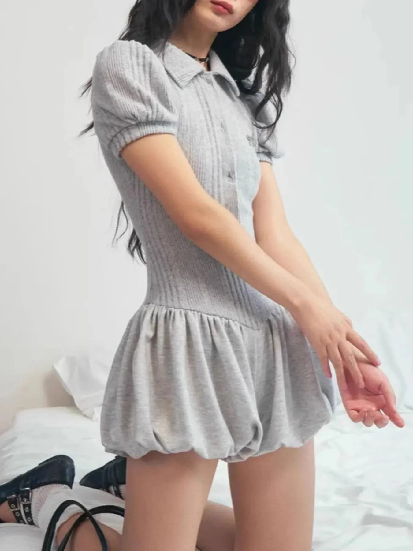 Short Sleeve Bubble Hem Mini Dress sold by Charming Charlie product image thumbnail 2