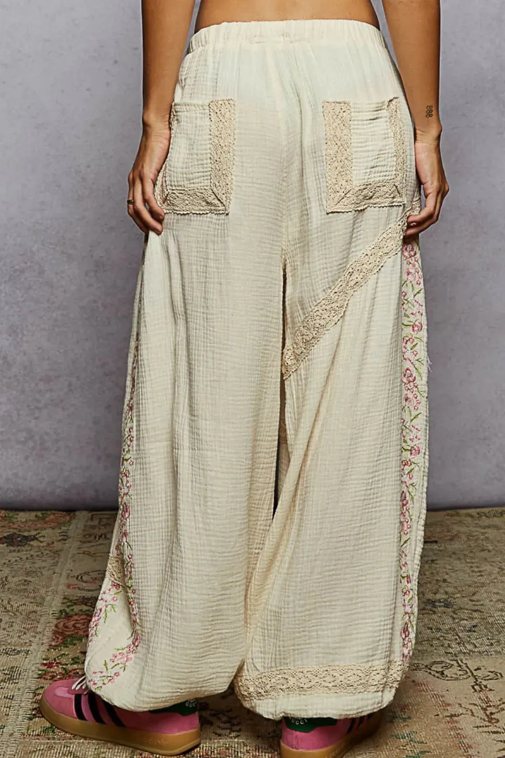 POL Floral Embroidered Drawstring Joggers with Lace Trim sold by Charming Charlie product image thumbnail 3