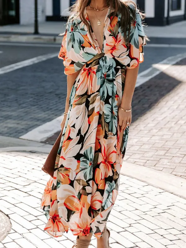 Floral Wrap V-Neck Maxi Dress sold by Charming Charlie