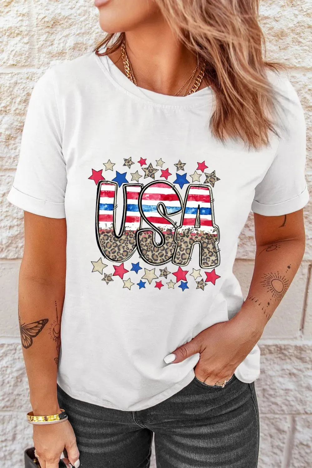 Patriotic Star Leopard USA Letter Graphic T Shirt sold by Charming Charlie product image thumbnail 2