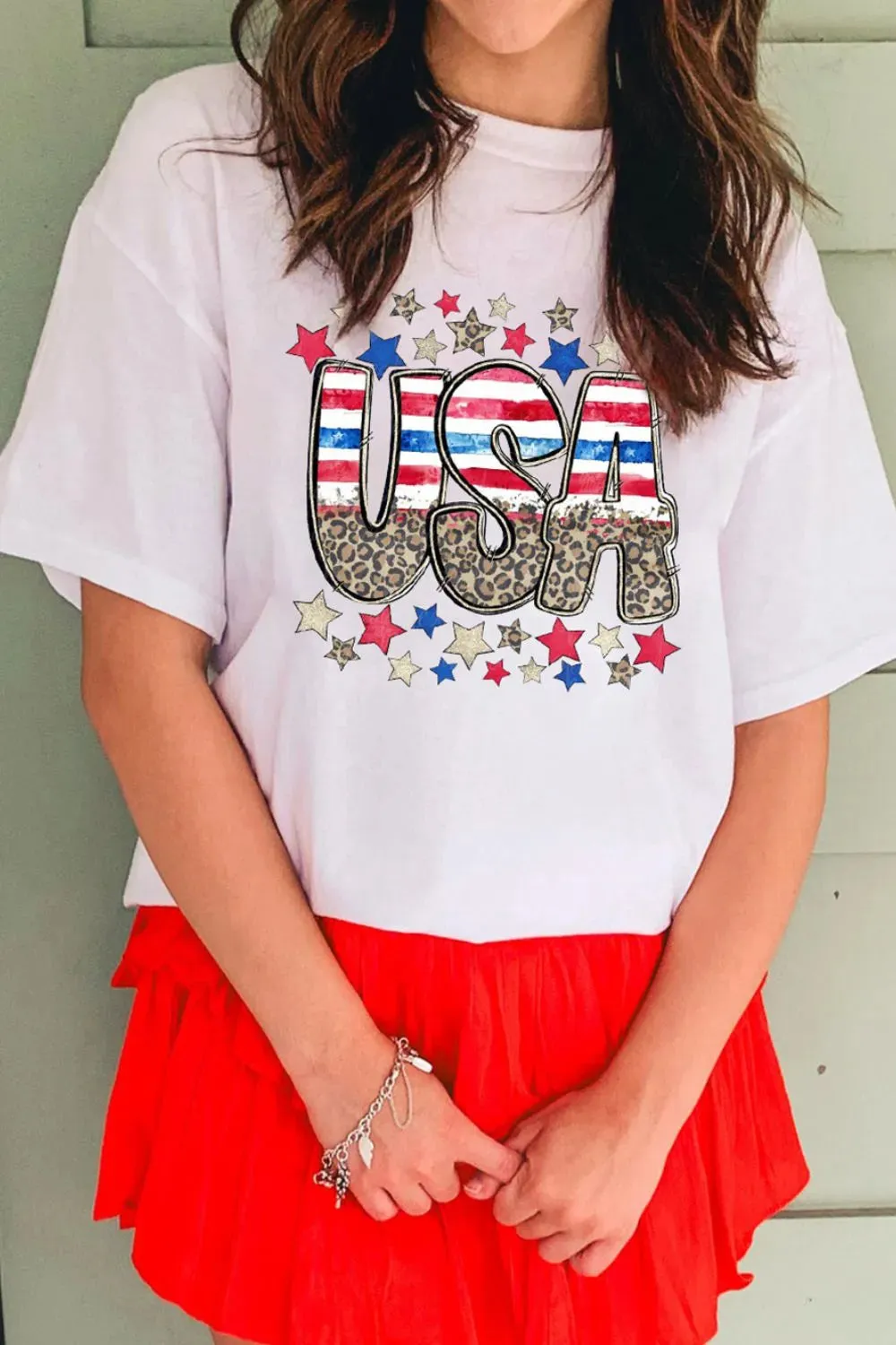 Patriotic Star Leopard USA Letter Graphic T Shirt sold by Charming Charlie product image thumbnail 4