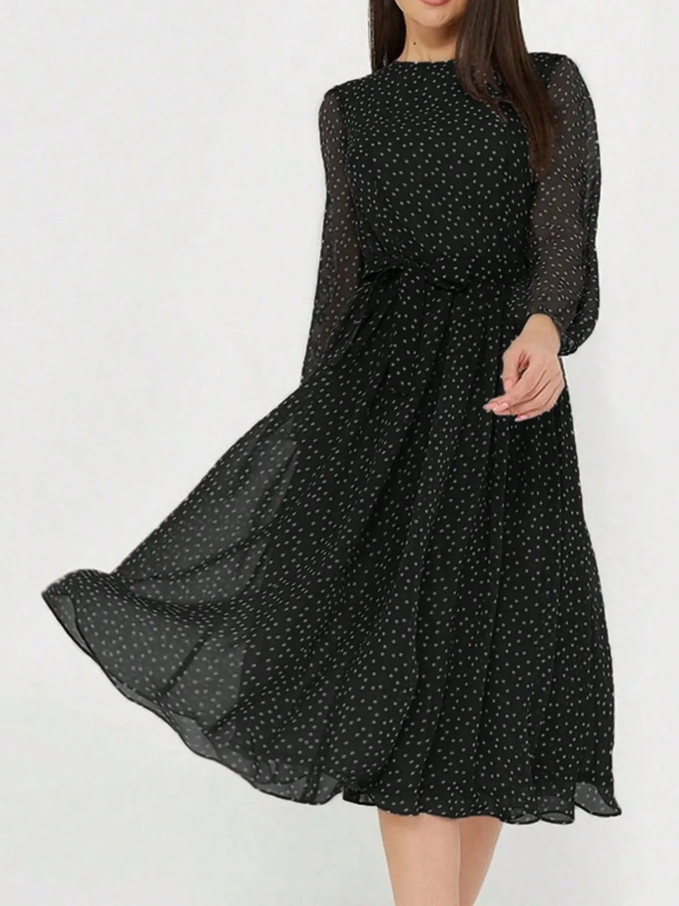 Polka Dot Long Sleeve Midi Dress sold by Charming Charlie
