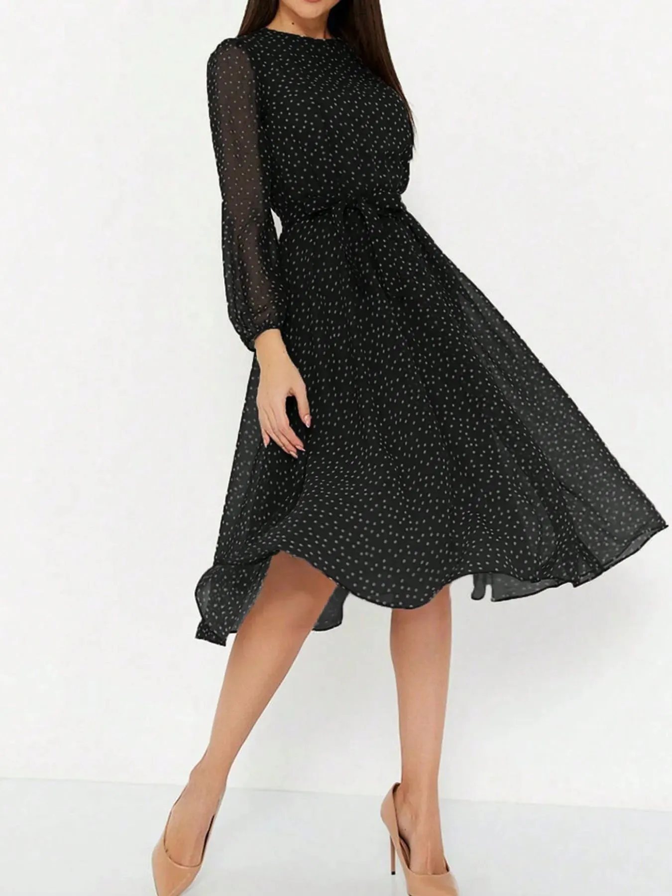 Polka Dot Long Sleeve Midi Dress sold by Charming Charlie product image thumbnail 2