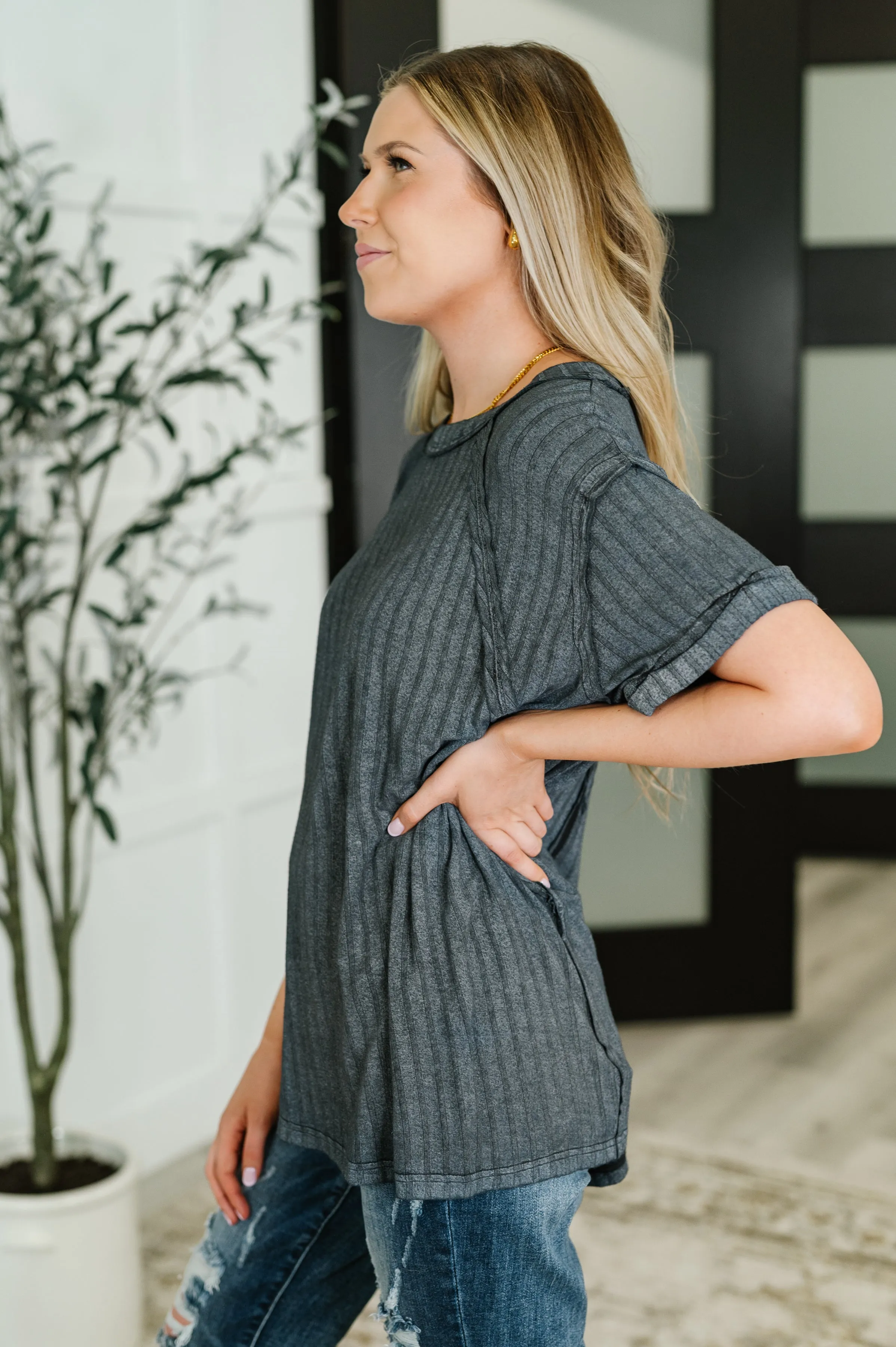 Sunday's Bestie Mineral Wash Top in Ash Black sold by Charming Charlie product image thumbnail 4