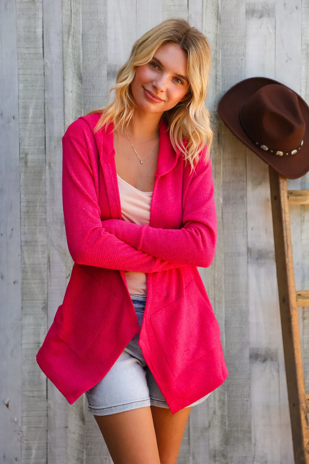 Coastal Breeze Coral Long Sleeve Open Cardigan Hoodie sold by Charming Charlie product image thumbnail 2