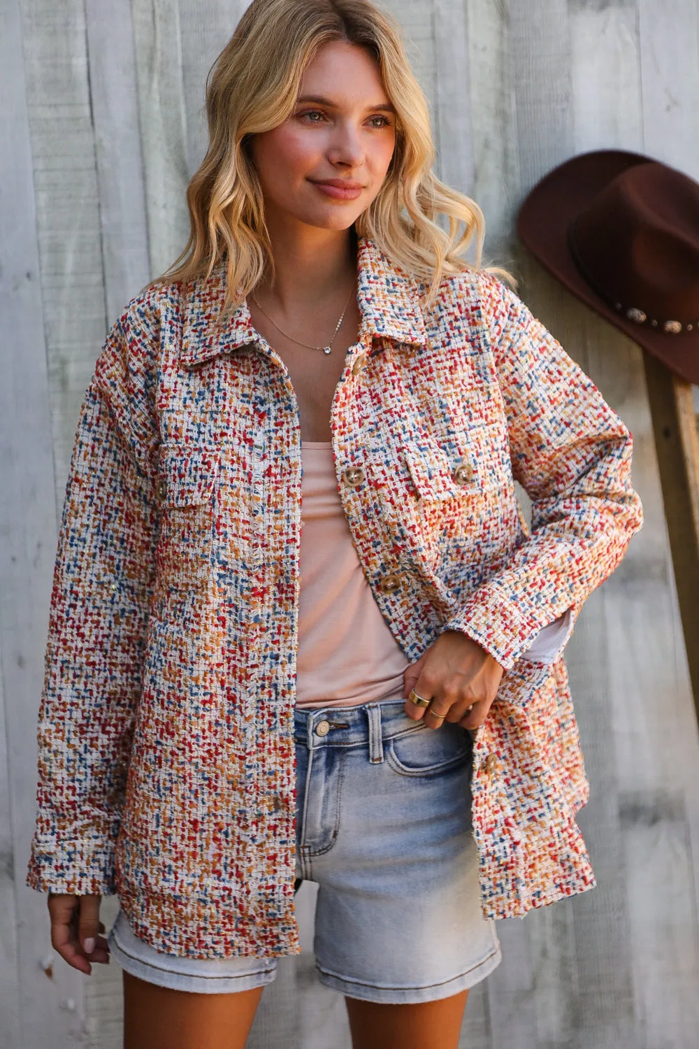 Casual Chic Multicolor Twill Long Sleeve Button-Down Shacket sold by Charming Charlie product image thumbnail 3