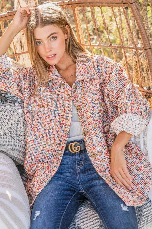 Casual Chic Multicolor Twill Long Sleeve Button-Down Shacket sold by Charming Charlie product image thumbnail 4