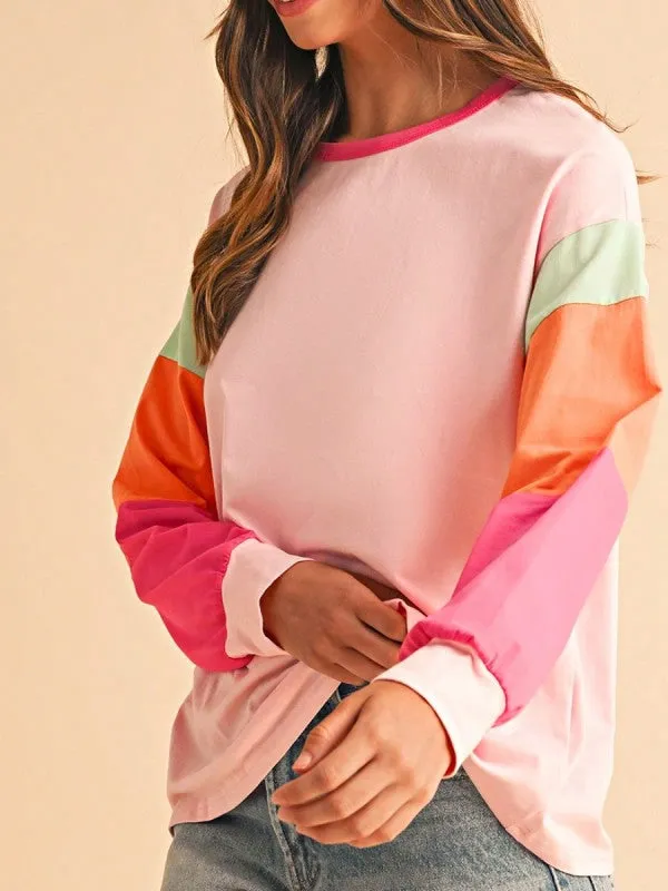 Boho Cotton 90's Color Block Sleeve Loose Fit Top sold by Charming Charlie