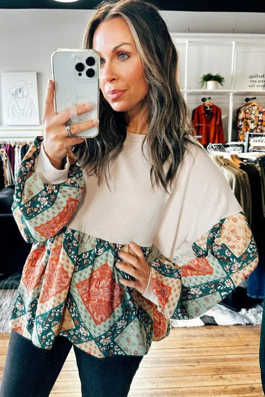 Geometric Patchwork Crew Neck Loose Fit Top sold by Charming Charlie product image thumbnail 4
