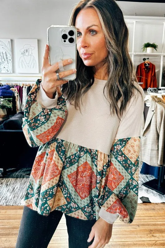 Geometric Patchwork Crew Neck Loose Fit Top sold by Charming Charlie product image thumbnail 5
