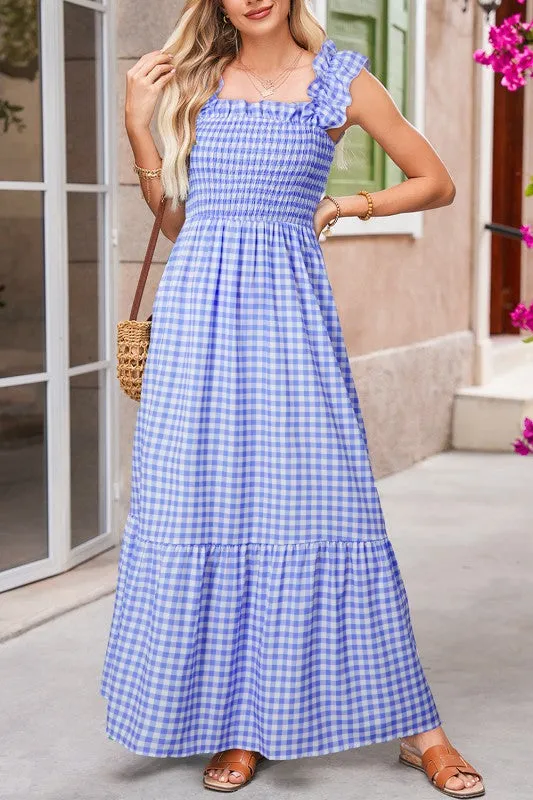 Blue Gingham plaid check maxi dress sold by Charming Charlie