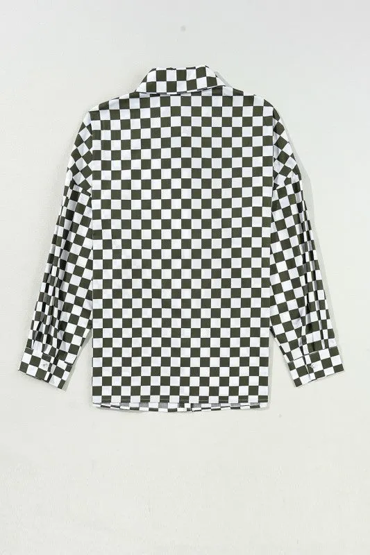 Checkerboard Drop Shoulder Loose Casual Blouse sold by Charming Charlie product image thumbnail 4