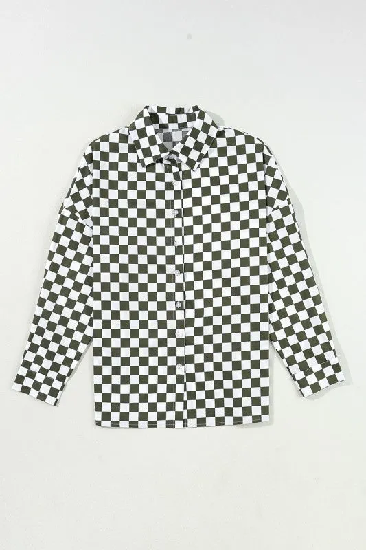 Checkerboard Drop Shoulder Loose Casual Blouse sold by Charming Charlie product image thumbnail 5