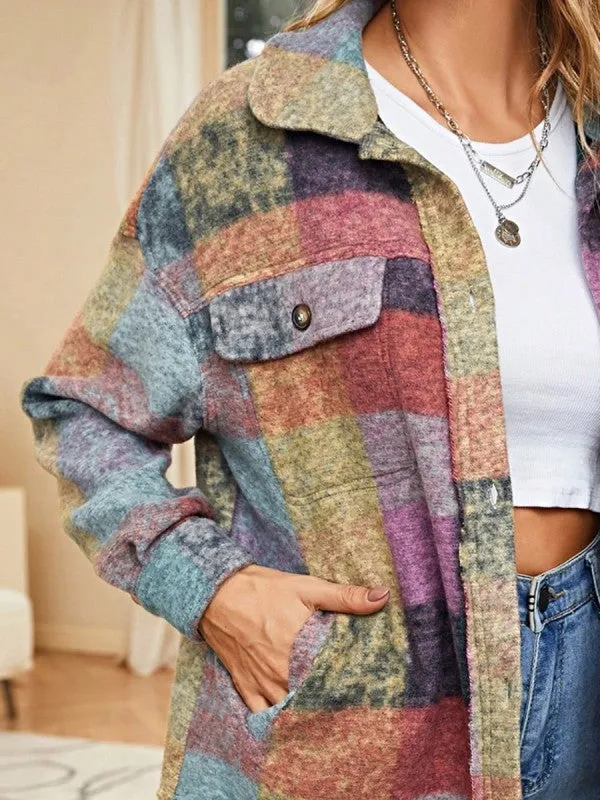 Mustard Red Mint plaid button Shacket Cardigan sold by Charming Charlie