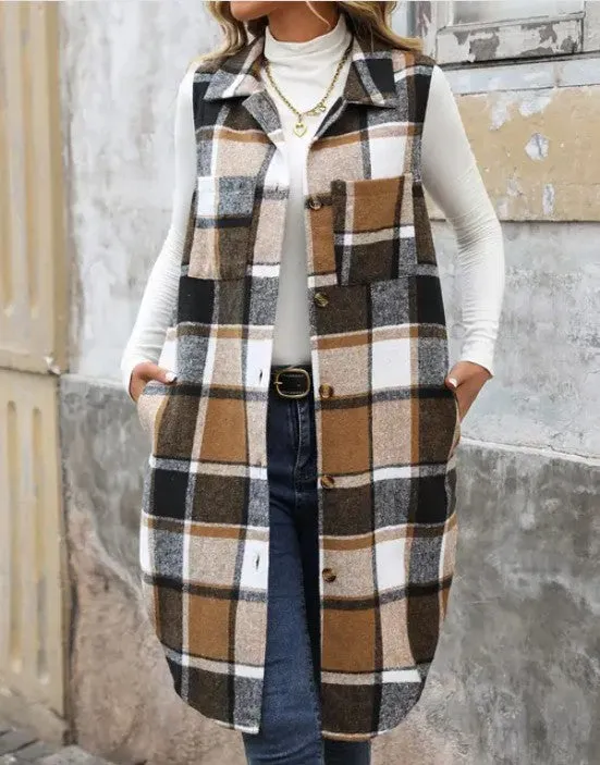 Plaid Longline Lapel Vest sold by Charming Charlie
