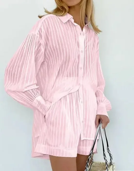 2-piece matching long sleeve and shorts set sold by Charming Charlie