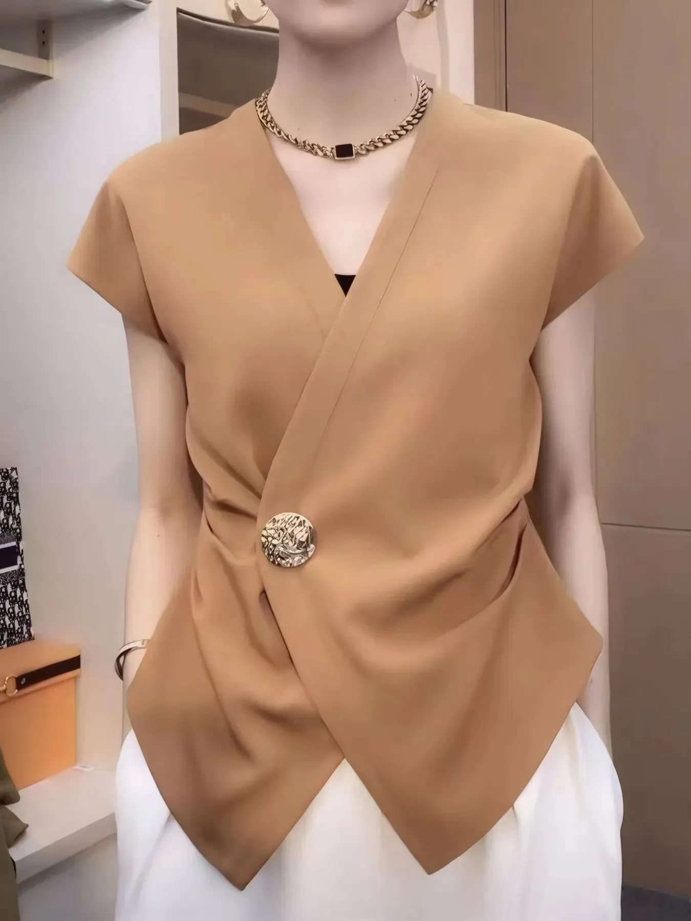 Plus Size Wrap Front Blouse with Decorative Button Detail sold by Charming Charlie product image thumbnail 3