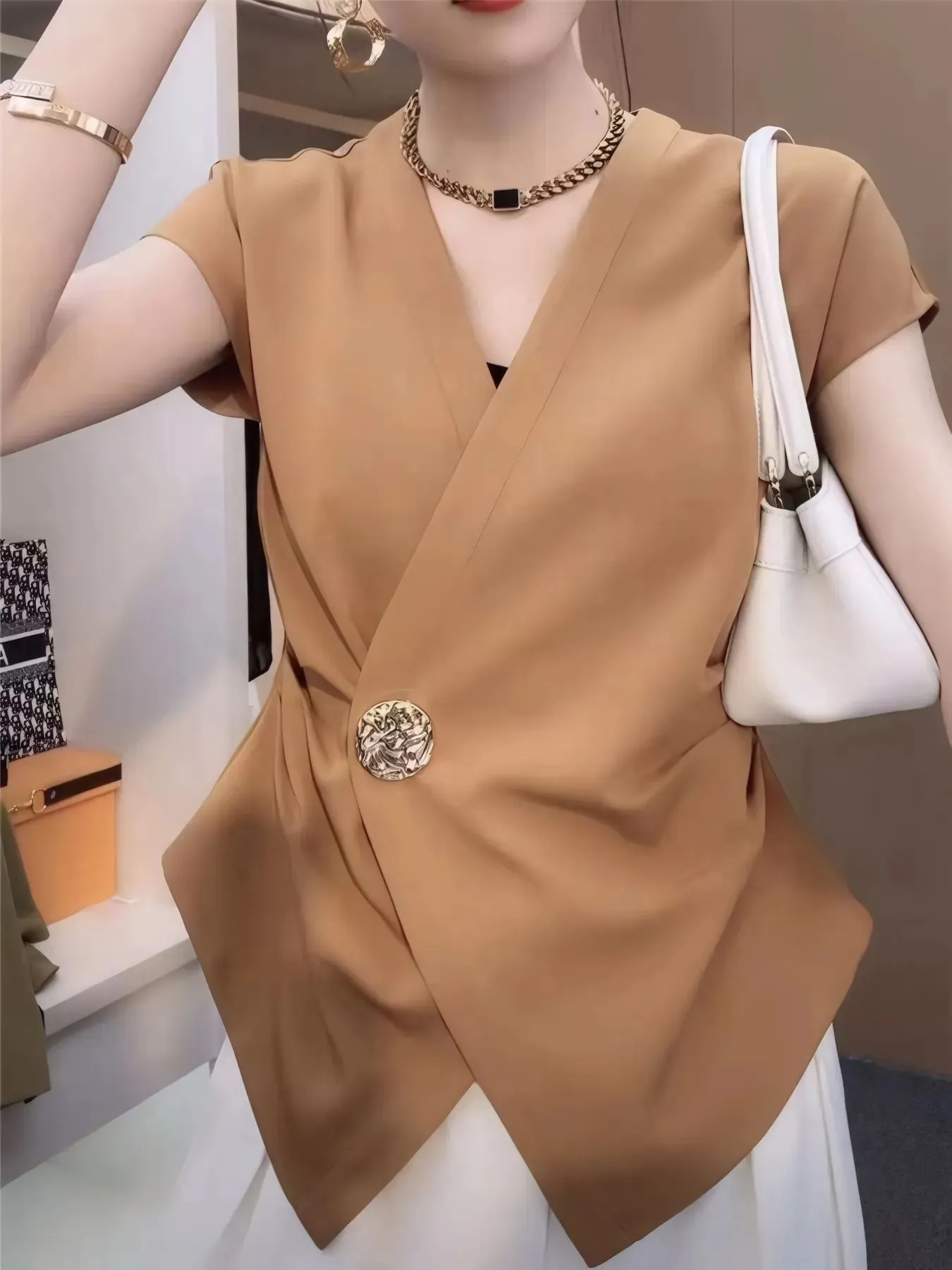 Plus Size Wrap Front Blouse with Decorative Button Detail sold by Charming Charlie product image thumbnail 4