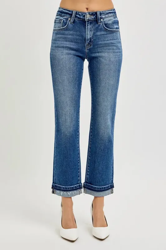 RISEN Mid Rise Ankle Straight Cuffed Jeans sold by Charming Charlie