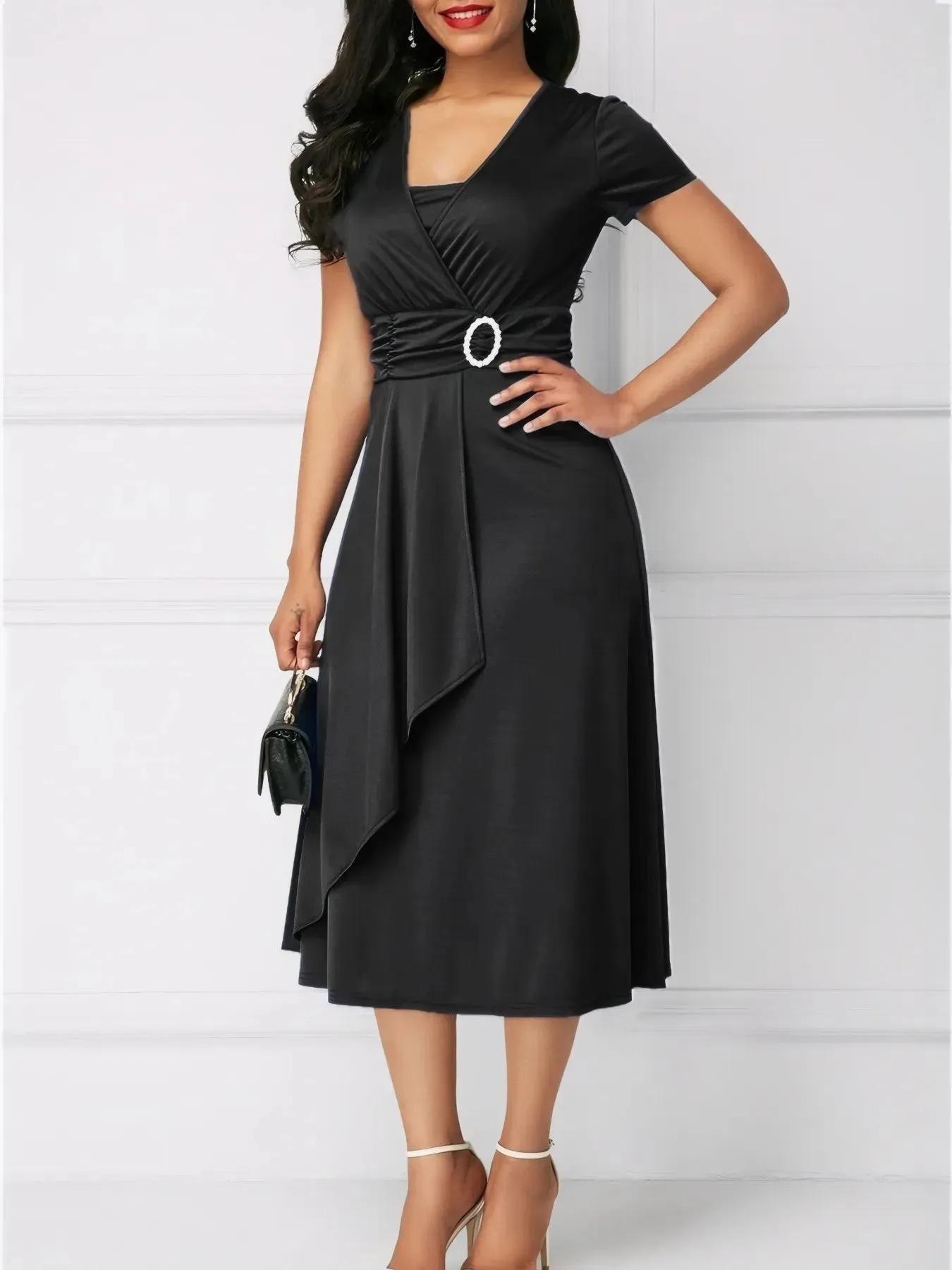 Short Sleeve Midi Wrap Dress with Belt Detail sold by Charming Charlie product image thumbnail 5