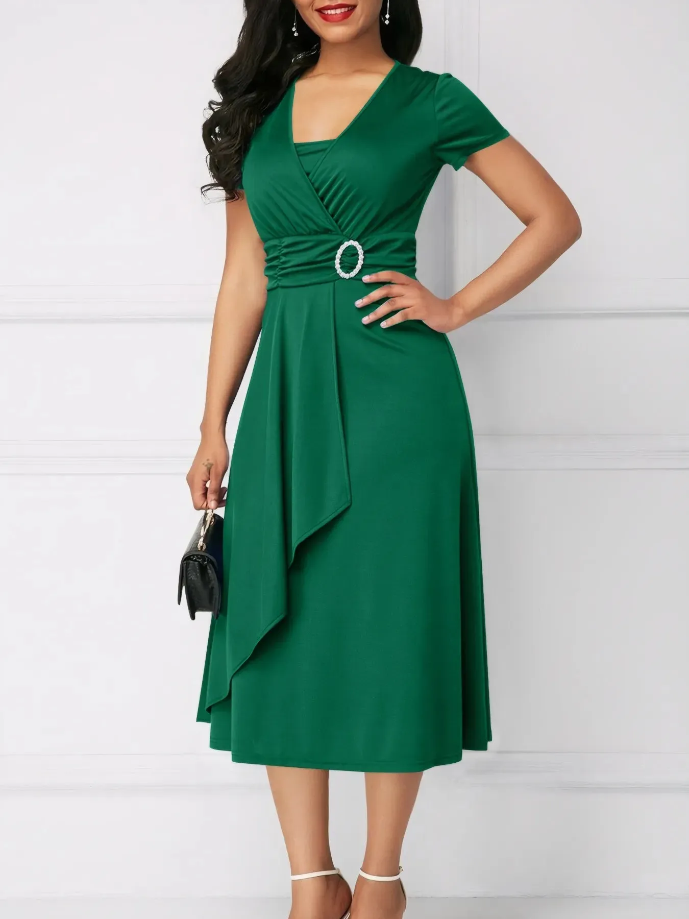 Short Sleeve Midi Wrap Dress with Belt Detail sold by Charming Charlie