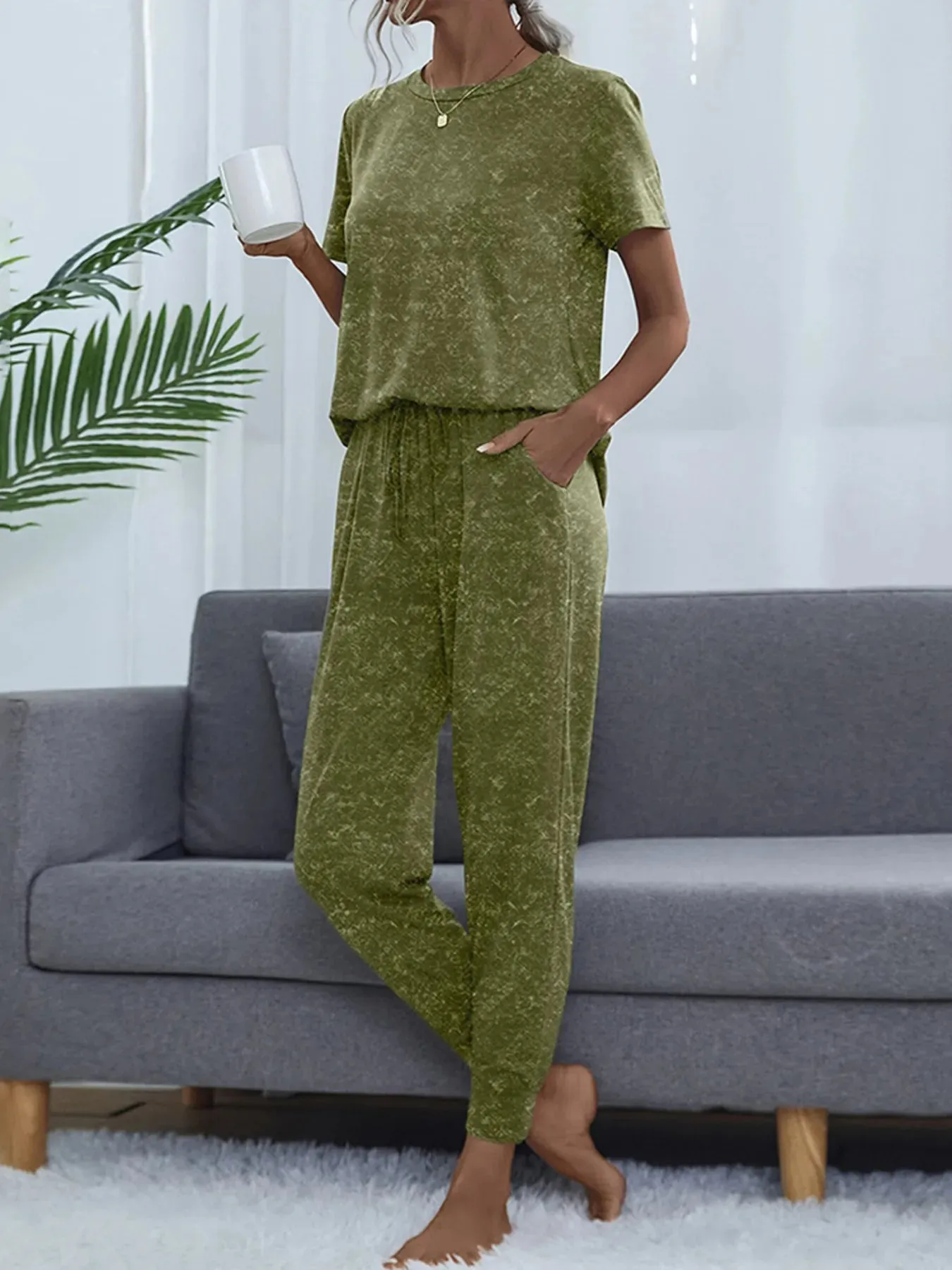 Round Neck Short Sleeve Top and Pants Lounge Set sold by Charming Charlie product image thumbnail 4