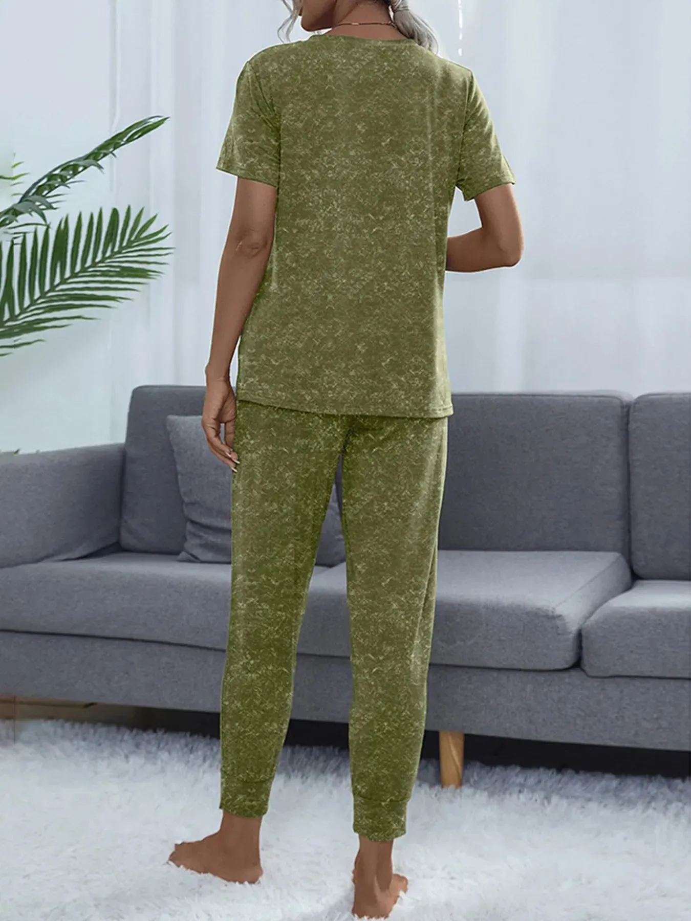 Round Neck Short Sleeve Top and Pants Lounge Set sold by Charming Charlie product image thumbnail 2