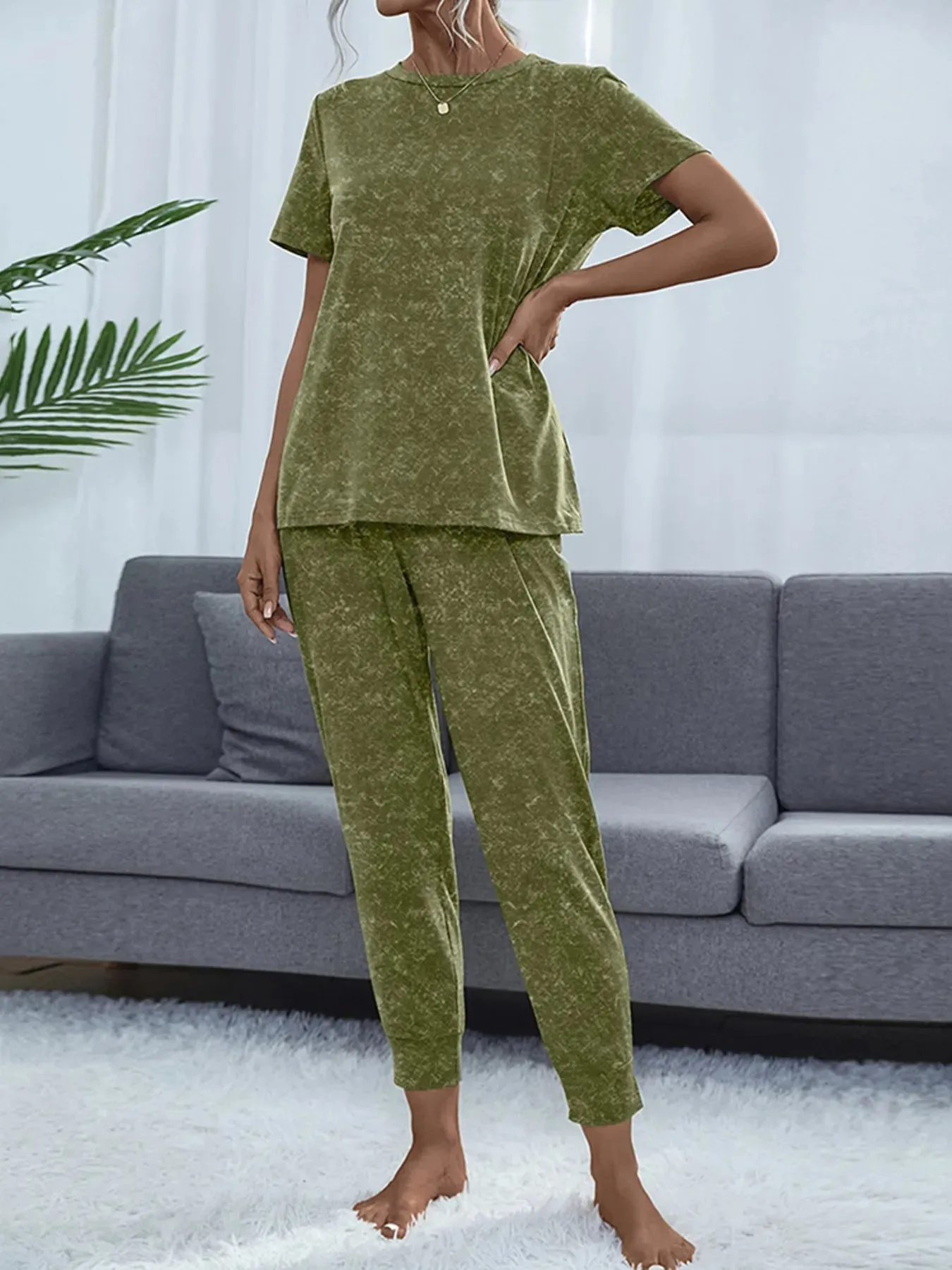 Round Neck Short Sleeve Top and Pants Lounge Set sold by Charming Charlie product image thumbnail 5