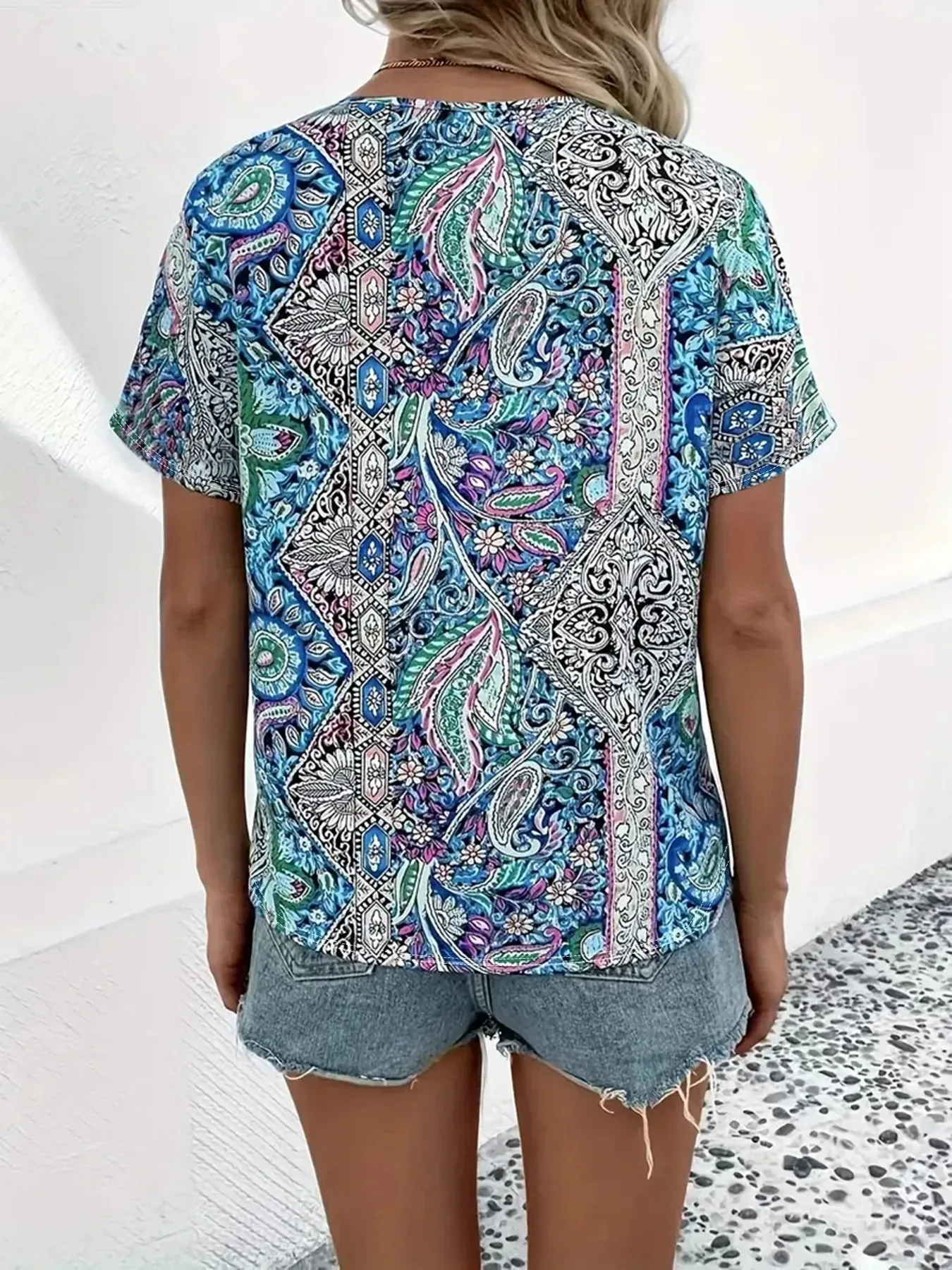 Printed V-Neck Short Sleeve Blouse sold by Charming Charlie product image thumbnail 2