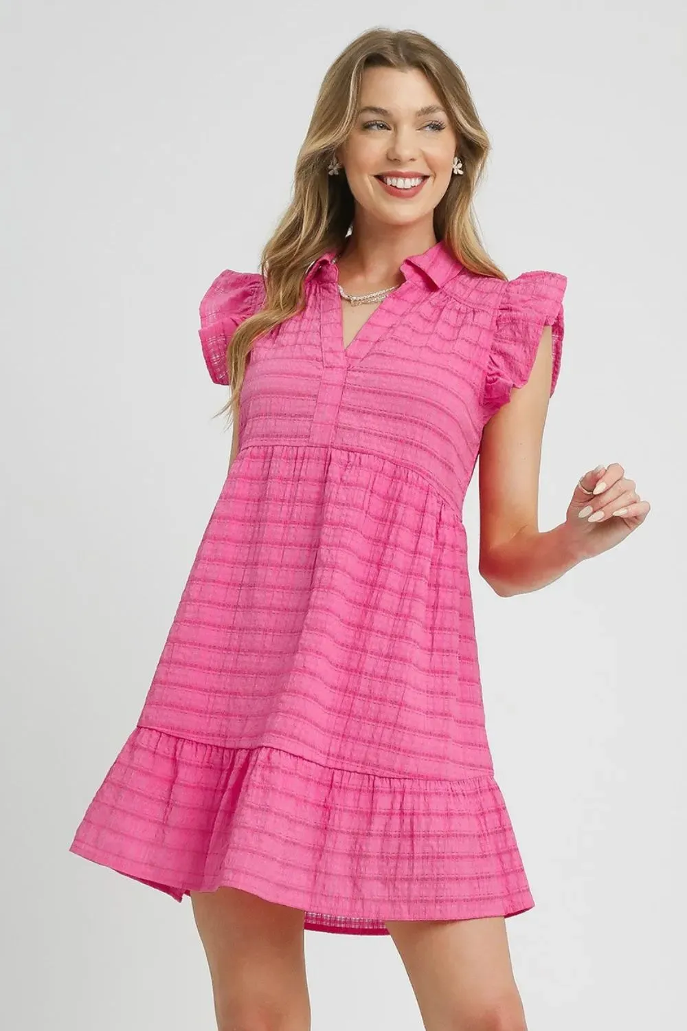 Umgee Ruffle Cap Sleeve Textured Mini Dress sold by Charming Charlie