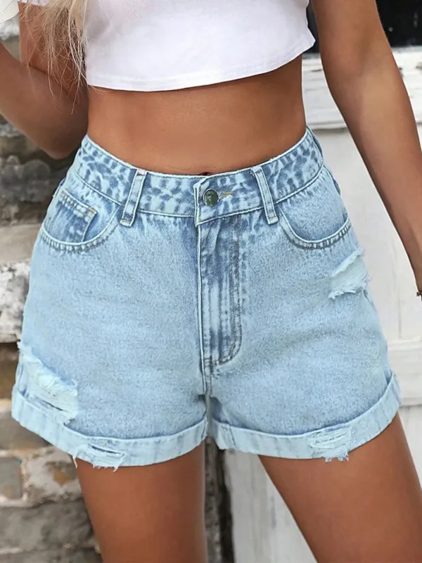 High-Waisted Distressed Denim Shorts sold by Charming Charlie