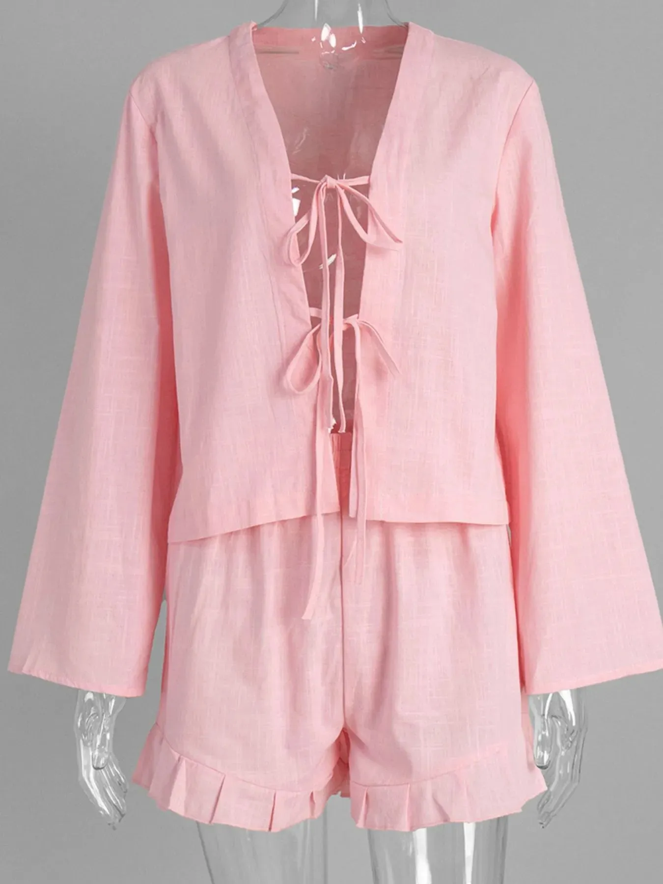 Tie Front Long Sleeve Top and Shorts Set sold by Charming Charlie product image thumbnail 4