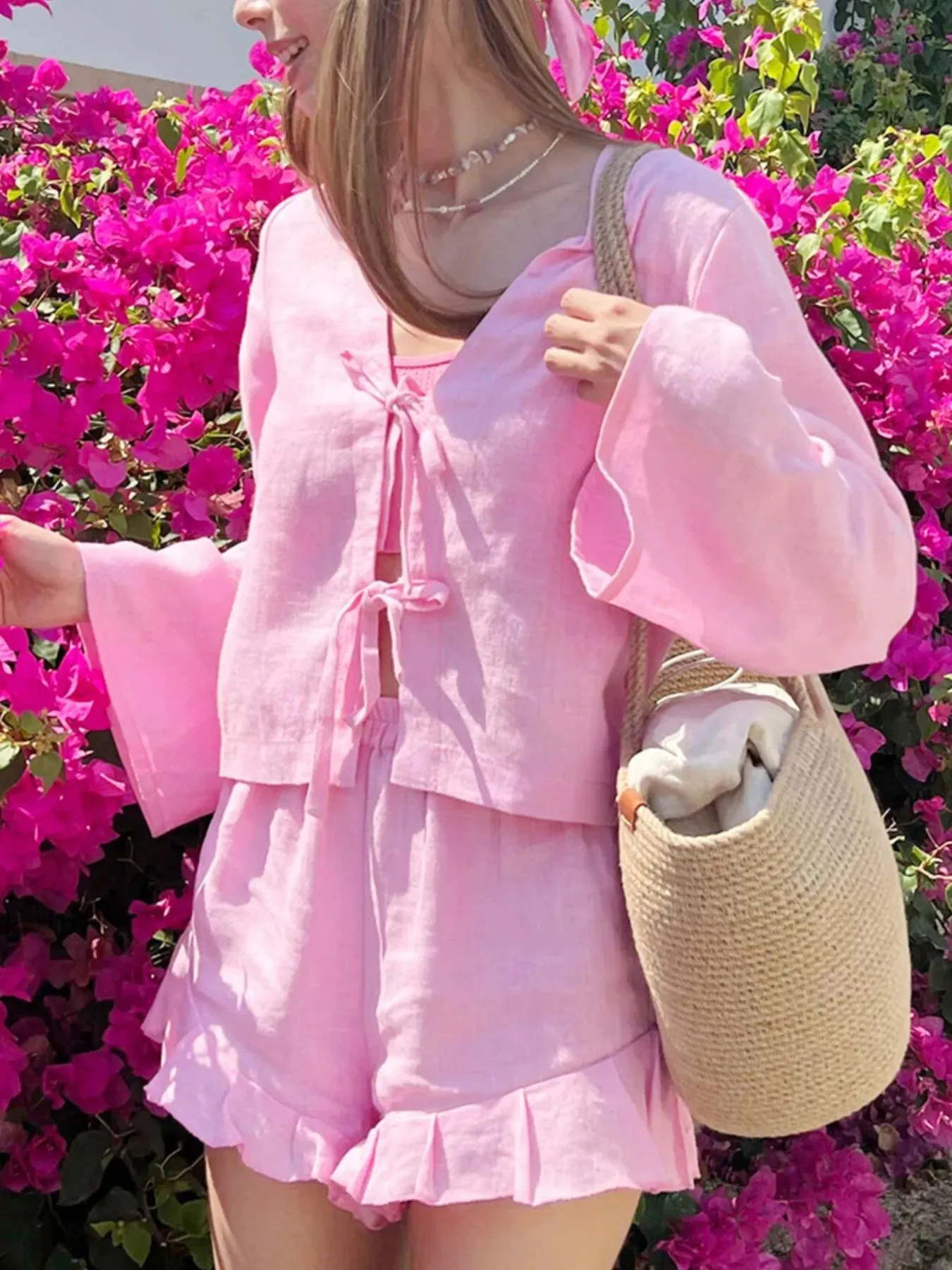 Tie Front Long Sleeve Top and Shorts Set sold by Charming Charlie product image thumbnail 3