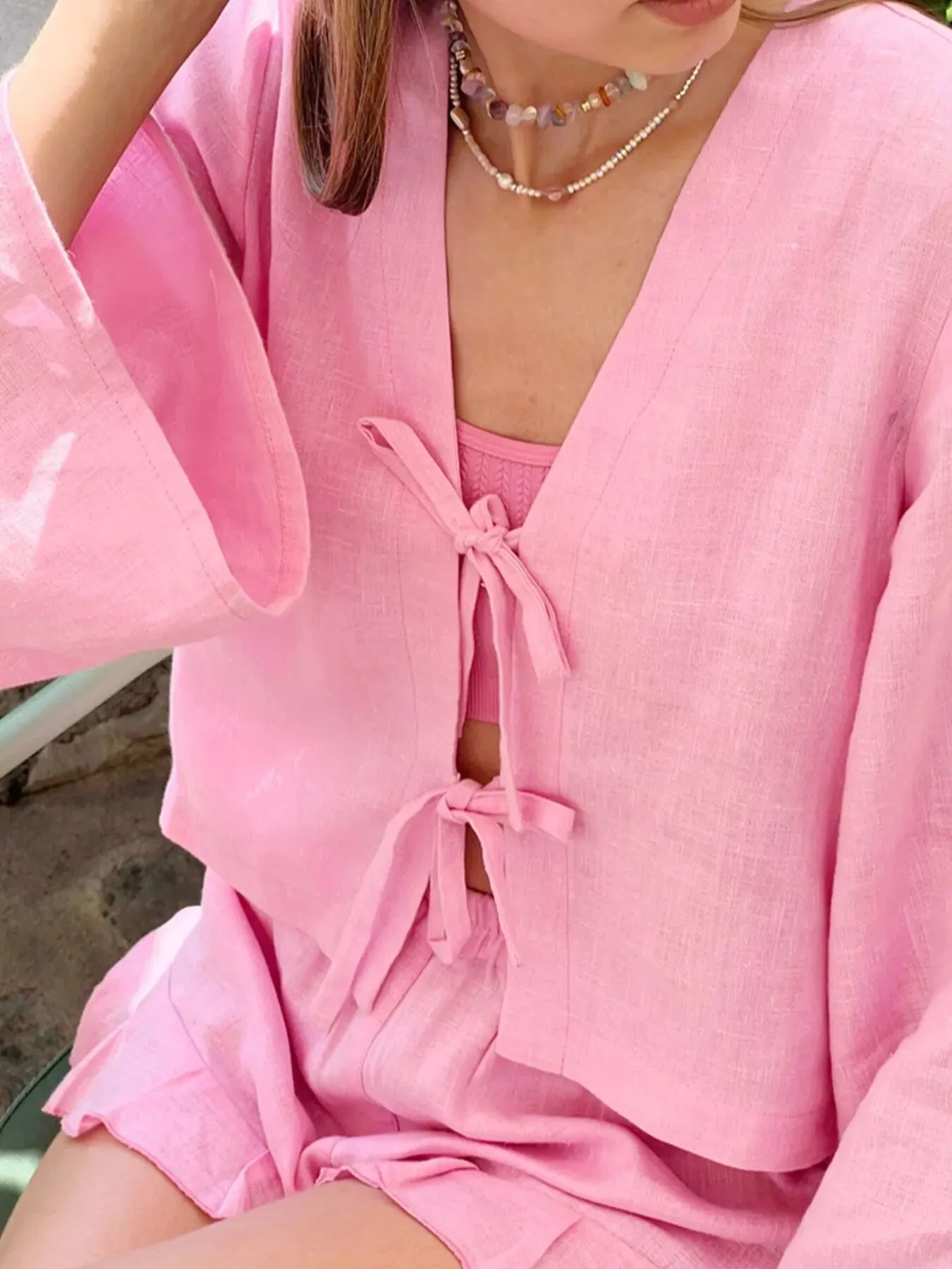 Tie Front Long Sleeve Top and Shorts Set sold by Charming Charlie product image thumbnail 2