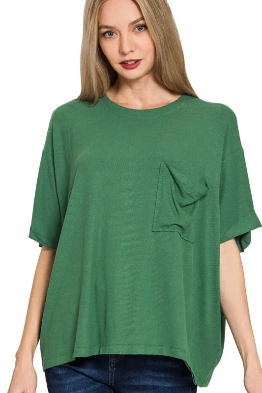 Zenana Oversized Ribbed Round Neck Short Sleeve Tee sold by Charming Charlie