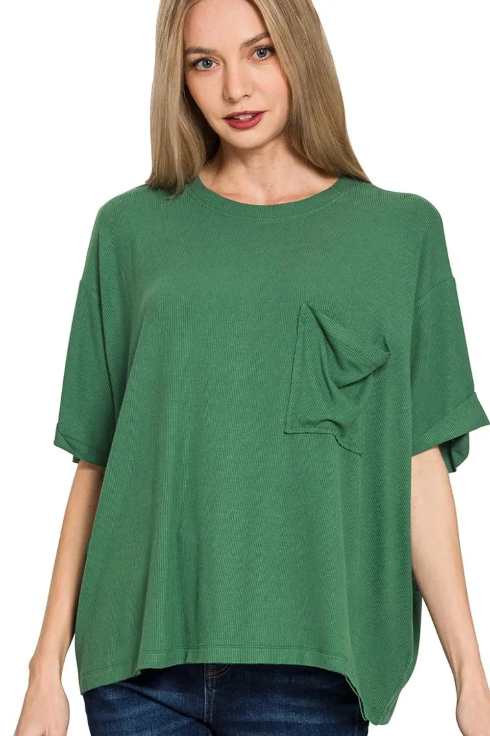 Zenana Oversized Ribbed Round Neck Short Sleeve Tee sold by Charming Charlie