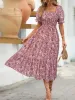 Floral Print Puff Sleeve Tiered Midi Dress sold by Charming Charlie