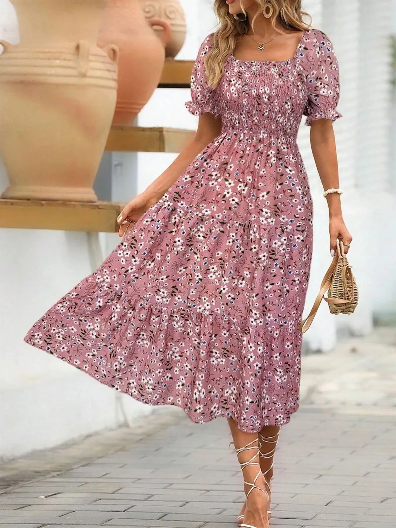 Floral Print Puff Sleeve Tiered Midi Dress sold by Charming Charlie product image thumbnail 2