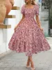 Floral Print Puff Sleeve Tiered Midi Dress sold by Charming Charlie