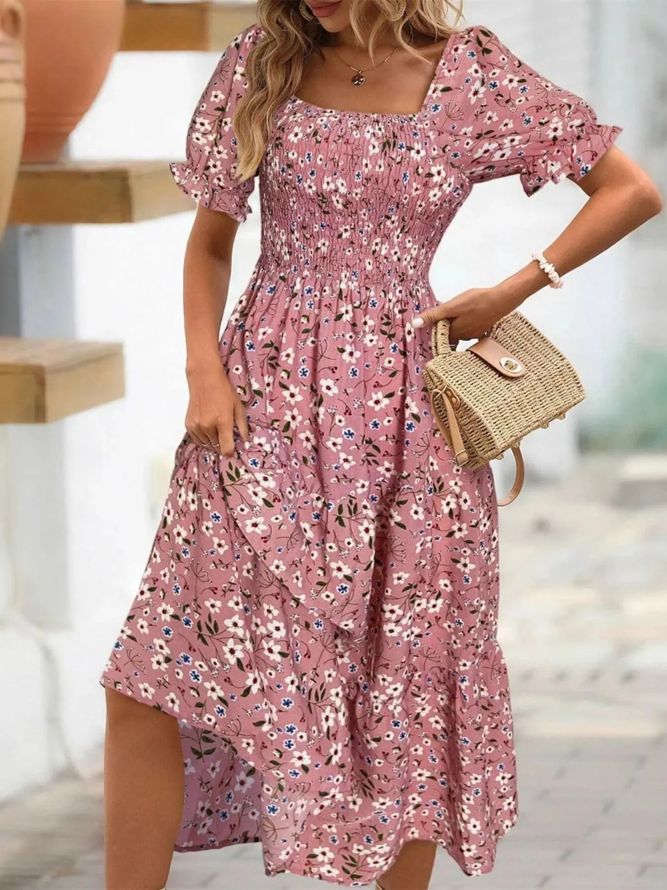 Floral Print Puff Sleeve Tiered Midi Dress sold by Charming Charlie product image thumbnail 5