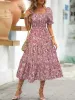 Floral Print Puff Sleeve Tiered Midi Dress sold by Charming Charlie