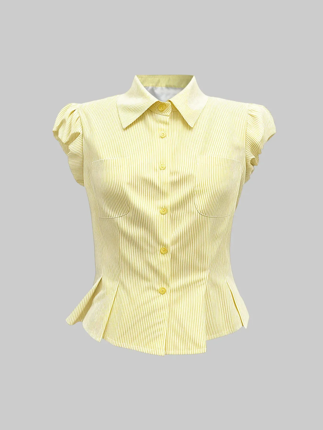 Striped Puff Sleeve Button-Up Shirt sold by Charming Charlie product image thumbnail 3