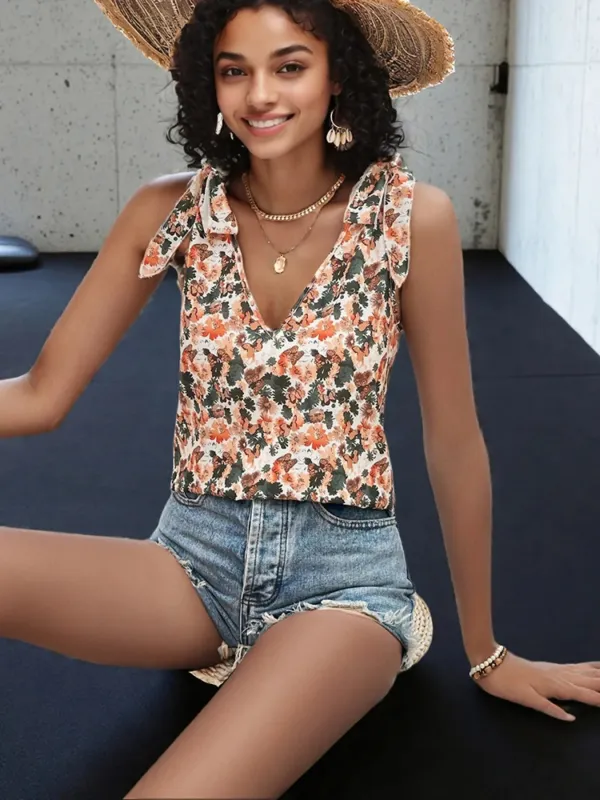 Floral Print V-Neck Tank sold by Charming Charlie