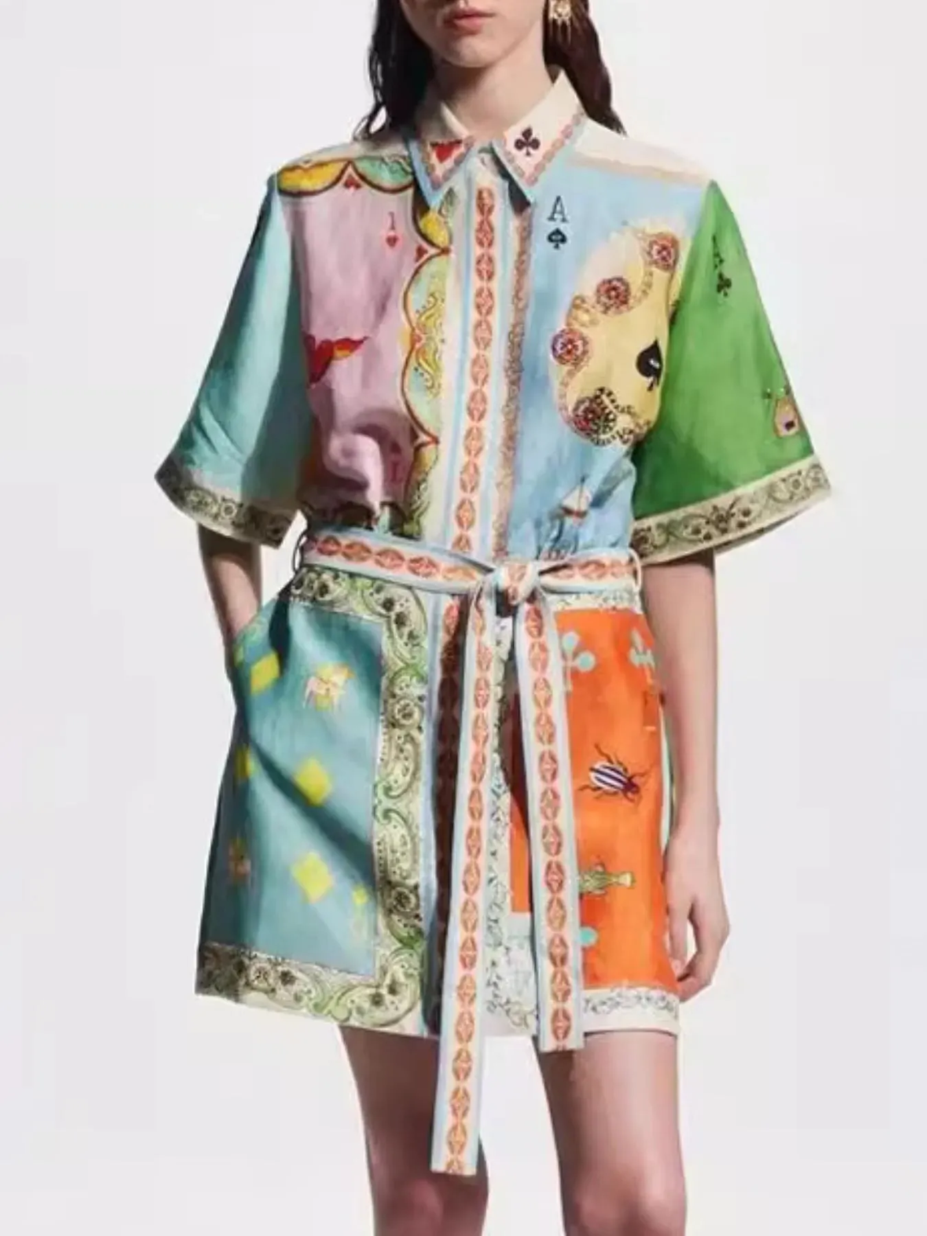 Printed Tie Waist Shirt Dress sold by Charming Charlie product image thumbnail 3