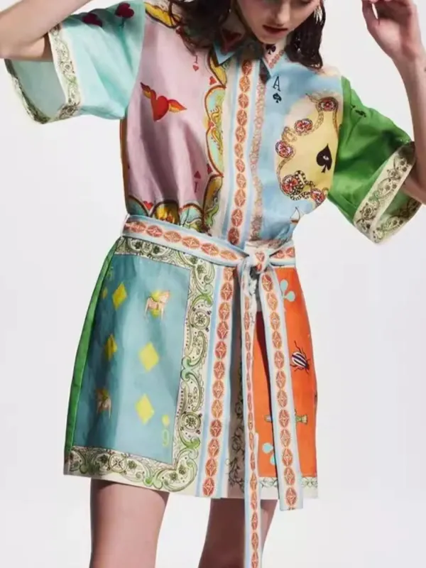 Printed Tie Waist Shirt Dress sold by Charming Charlie