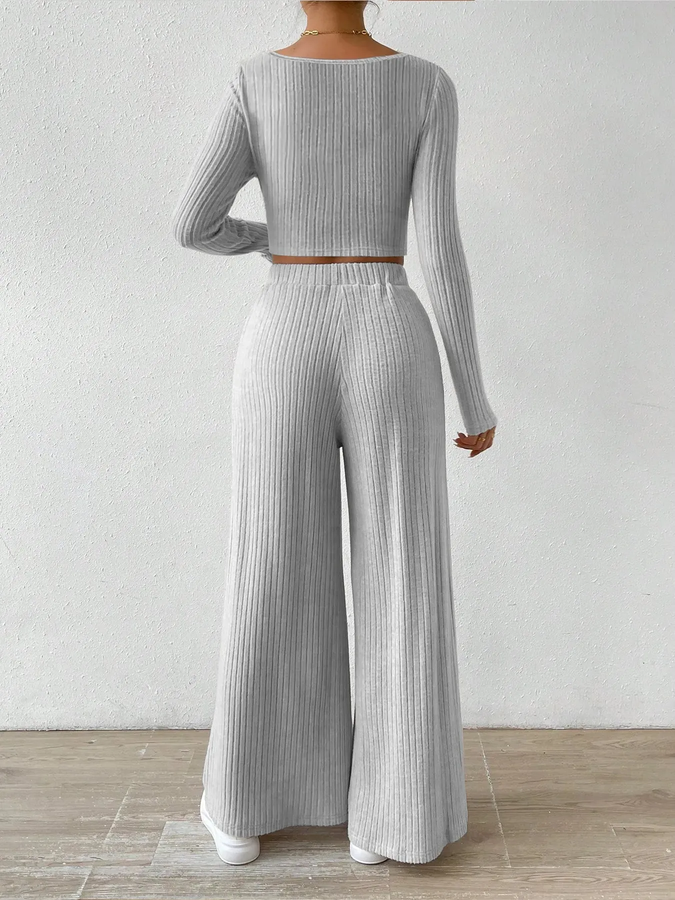 Ribbed Knit Crop Top and Wide Leg Pants Set sold by Charming Charlie product image thumbnail 2