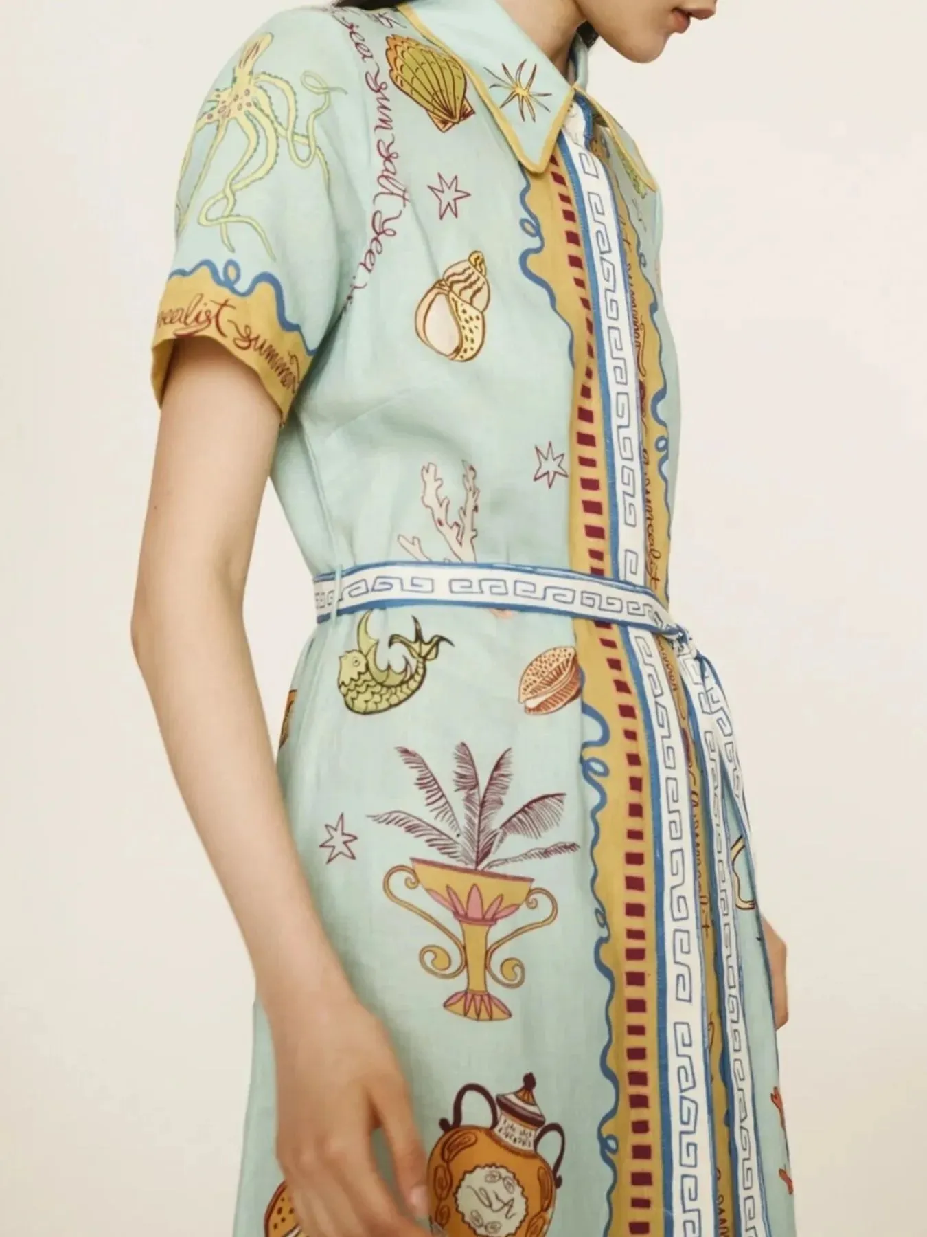 Printed Short Sleeve Maxi Shirt Dress with Belt sold by Charming Charlie product image thumbnail 2
