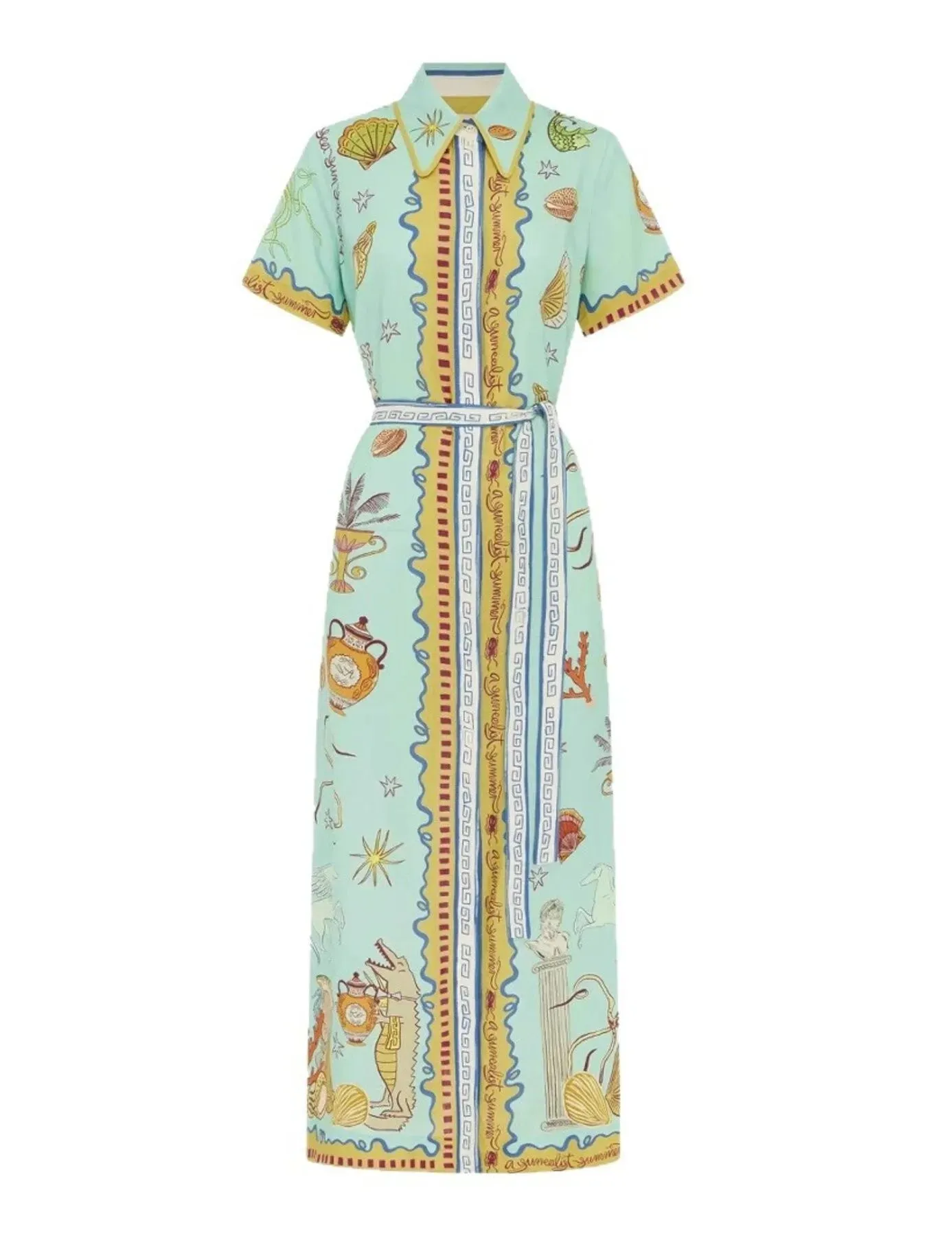 Printed Short Sleeve Maxi Shirt Dress with Belt sold by Charming Charlie product image thumbnail 4