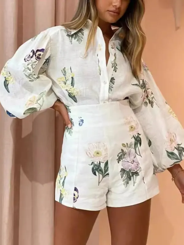 Printed Balloon Sleeve Top and Shorts Set sold by Charming Charlie